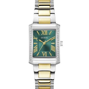 Montre femme Guess Bonnie 27 mm réf. GW0874L2, cadran vert, bracelet acier, mouvement quartz – vue de face | Horlova Maroc