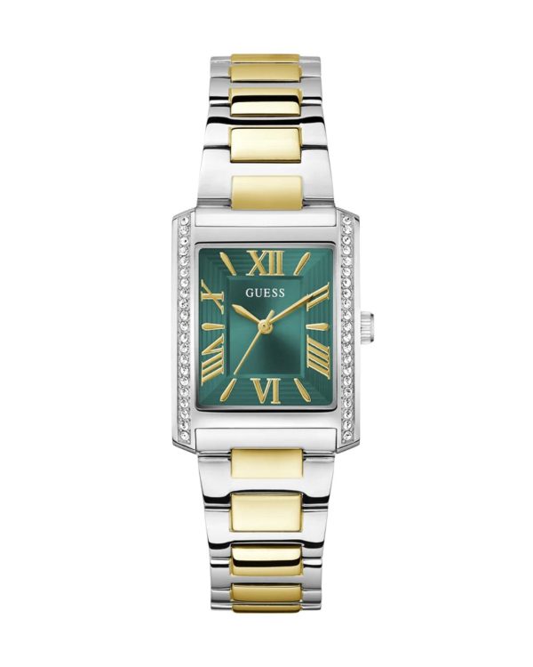 Montre femme Guess Bonnie 27 mm réf. GW0874L2, cadran vert, bracelet acier, mouvement quartz – vue de face | Horlova Maroc