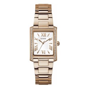 Montre femme Guess Bonnie 27 mm réf. GW0874L3, cadran blanc, bracelet acier, mouvement quartz – vue de face | Horlova Maroc