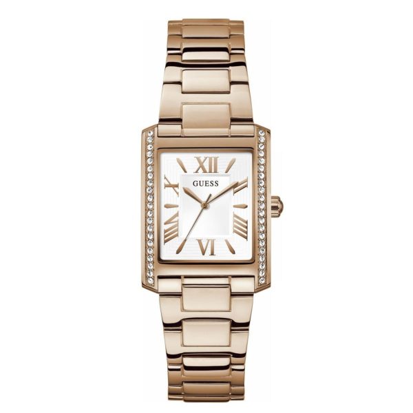 Montre femme Guess Bonnie 27 mm réf. GW0874L3, cadran blanc, bracelet acier, mouvement quartz – vue de face | Horlova Maroc
