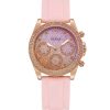 Montre femme Guess Brillant 38 mm réf. GW0032L4, cadran rose, bracelet silicone, mouvement quartz – vue de face | Horlova Maroc