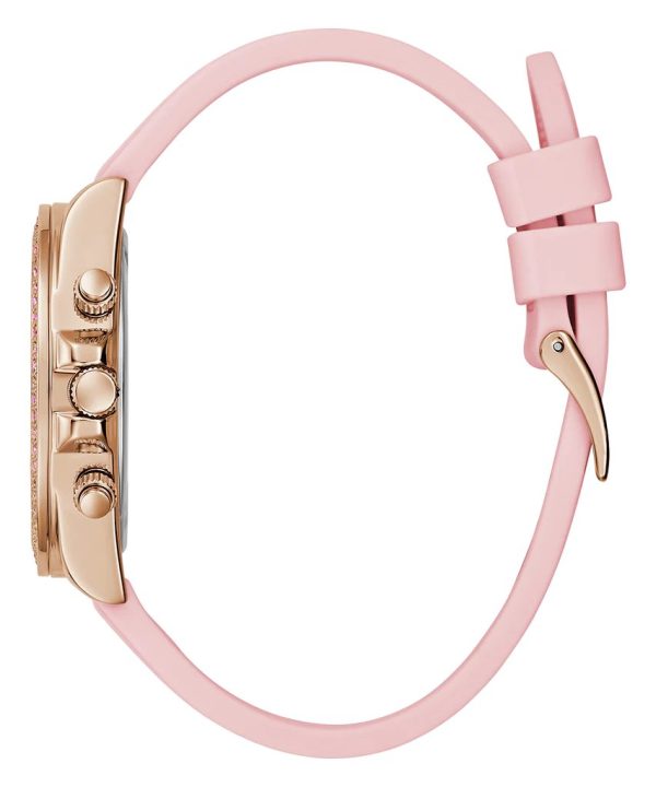 Montre femme Guess Brillant 38 mm réf. GW0032L4, cadran rose, bracelet silicone – autre angle