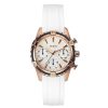 Montre femme Guess Catalina 37 mm réf. W0562L1, cadran blanc, bracelet silicone, mouvement quartz – vue de face | Horlova Maroc