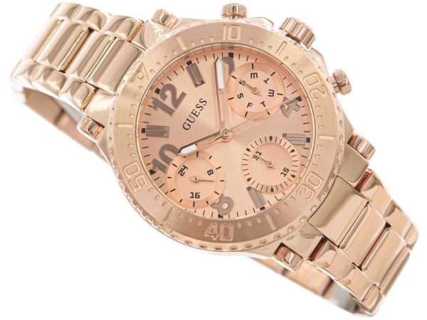 Montre femme Guess Cosmic réf. GW0465L2, chronographe quartz, boîtier 36 mm, acier inoxydable, verre minéral, étanche 30 m – quatrième vue