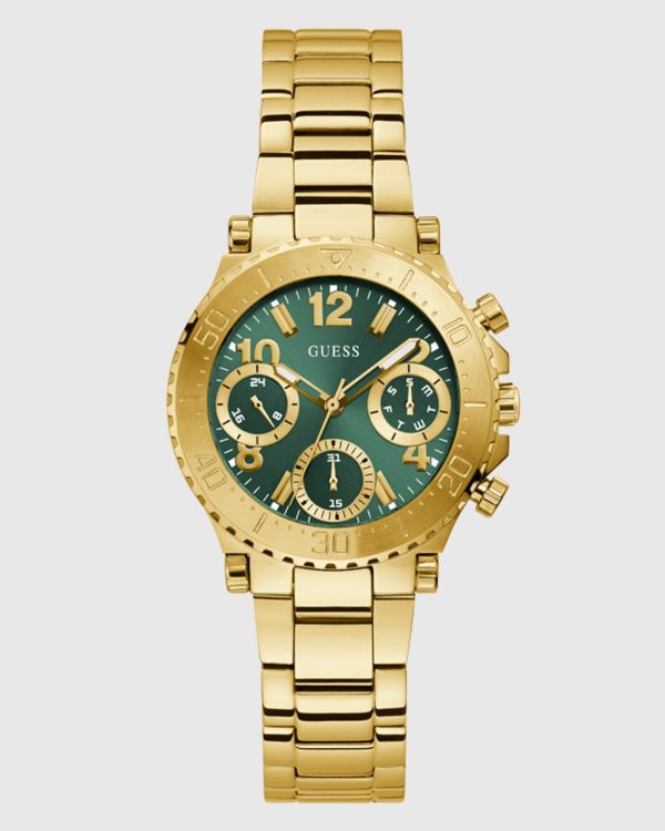 Montre femme Guess Cosmic 36 mm réf. GW0465L5, bracelet acier, mouvement quartz – vue de trois-quarts