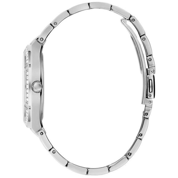 Montre femme Guess Cosmo Diamonds 36 mm réf. GW0033L1, cadran argenté, bracelet acier – vue rapprochée