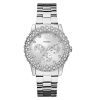 Montre femme Guess Dazzler 40 mm réf. W0335L1, cadran argenté, bracelet acier, mouvement quartz – vue de face | Horlova Maroc