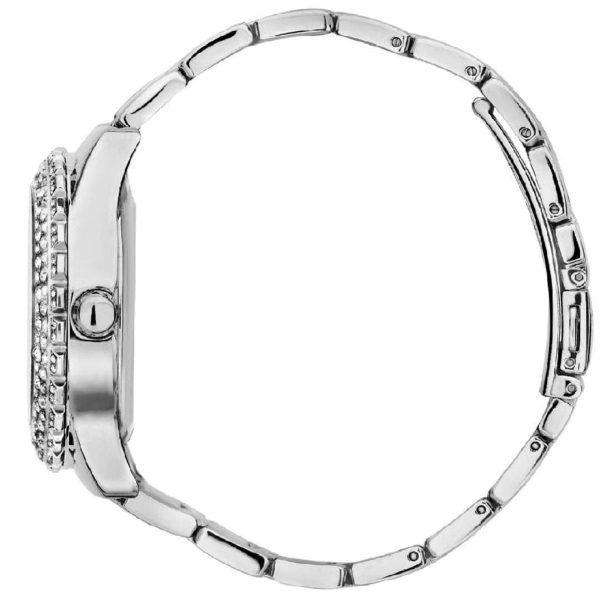 Montre femme Guess Dazzler 40 mm réf. W0335L1, cadran argenté, bracelet acier – autre angle
