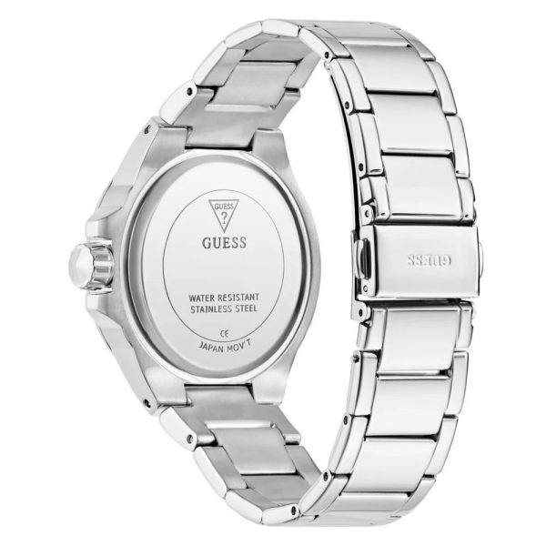 Montre femme Guess Envy 38 mm réf. GW0878L1, cadran argenté, bracelet acier – vue de trois-quarts