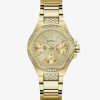 Montre femme Guess Envy 38 mm réf. GW0878L2, cadran doré, bracelet acier, mouvement quartz chronographe – vue de face | Horlova Maroc