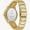 Montre femme Guess Envy 38 mm réf. GW0878L2, cadran doré, bracelet acier, mouvement quartz chronographe – autre angle