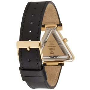 Montre femme Guess Fame 34 mm réf. GW0504L5, cadran noir, bracelet cuir – vue de trois-quarts