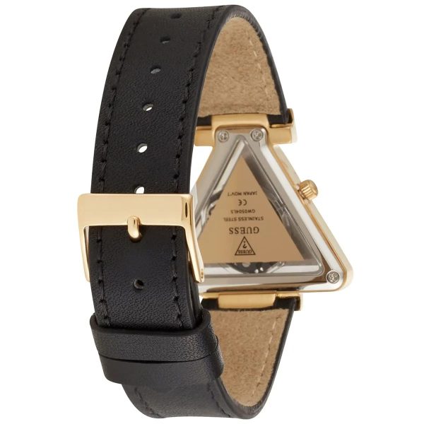 Montre femme Guess Fame 34 mm réf. GW0504L5, cadran noir, bracelet cuir – vue de trois-quarts
