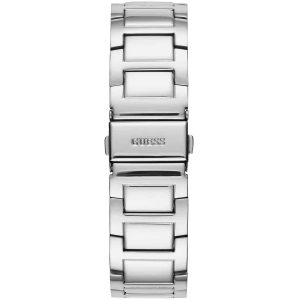 Montre femme Guess Frontier 40 mm réf. W1156L1, cadran argenté, bracelet acier – vue de trois-quarts