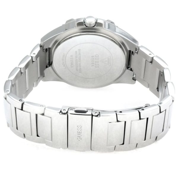 Montre femme Guess Frontier 40 mm réf. W1156L1, cadran argenté, bracelet acier – autre angle