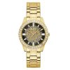 Montre femme Guess Glitter 38 mm réf. GW0405L2, cadran noir, bracelet acier, mouvement quartz – vue de face | Horlova Maroc