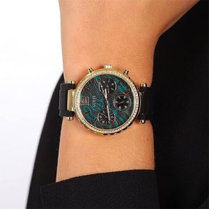Montre femme Guess réf. GW0113L1, mouvement quartz, acier inoxydable, silicone, verre minéral – vue principale, Horlova Maroc
