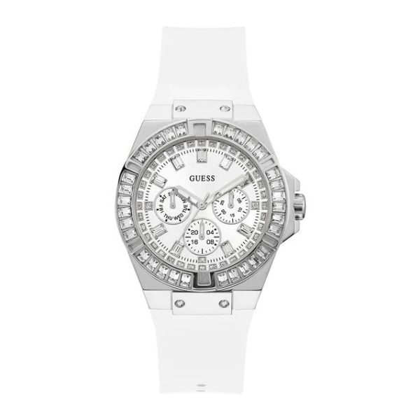 Montre femme Guess réf. GW0118L3, mouvement quartz, acier inoxydable, silicone – vue principale, Horlova Maroc