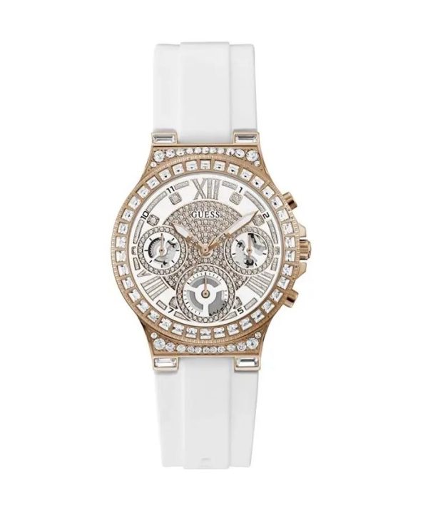 Montre femme Guess réf. GW0257L2, mouvement quartz, acier inoxydable, silicone – vue principale, Horlova Maroc