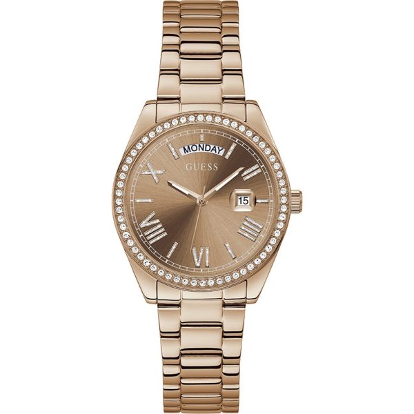 Montre femme Guess réf. GW0307L3, bracelet acier, mouvement quartz – vue de face | Horlova Maroc