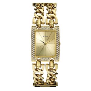 Montre femme Guess Heavy Metal Diamants 28 mm réf. W0072L1, bracelet acier, mouvement quartz – vue de face | Horlova Maroc