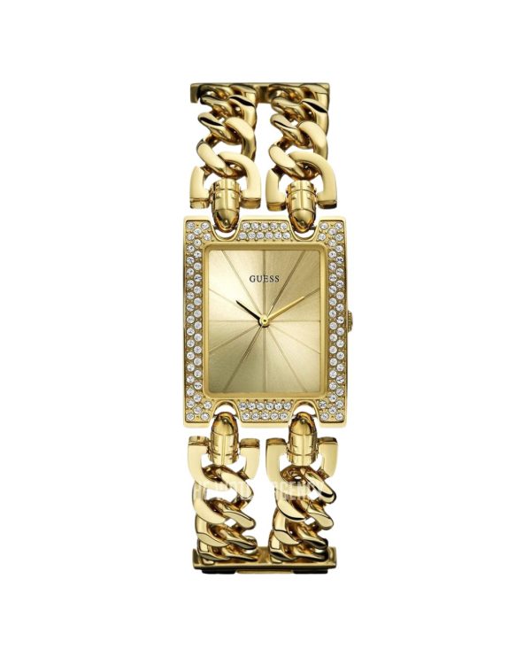 Montre femme Guess Heavy Metal Diamants 28 mm réf. W0072L1, bracelet acier, mouvement quartz – vue de face | Horlova Maroc