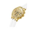 Montre femme Guess Heiress 38 mm réf. GW0407L2, cadran doré, bracelet silicone – vue de trois-quarts