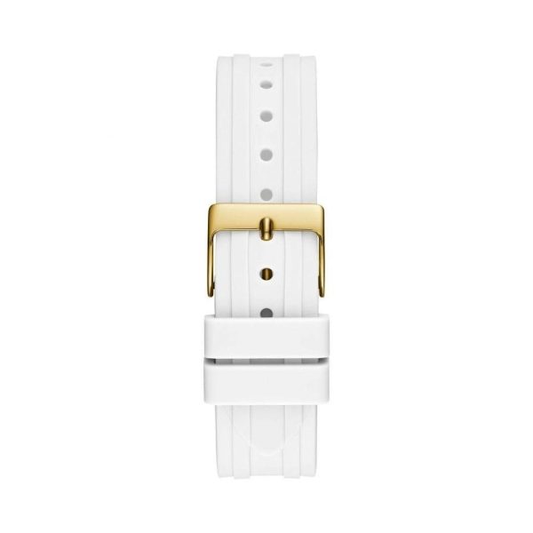 Montre femme Guess Heiress 38 mm réf. GW0407L2, cadran doré, bracelet silicone – autre angle