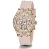 Montre femme Guess Heiress 38 mm réf. GW0407L3, cadran rose, bracelet silicone – vue rapprochée