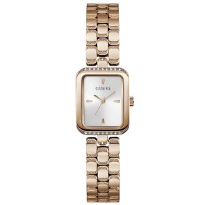 Montre femme Guess Isla 22 mm réf. GW0865L3, cadran argenté, bracelet acier, mouvement quartz – vue de face | Horlova Maroc