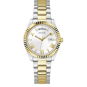 Montre femme Guess Luna 36 mm réf. GW0308L6, cadran blanc, bracelet acier, mouvement quartz – vue de face | Horlova Maroc