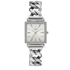 Montre femme Guess Luxe Argentée 28 mm réf. W1030L1, bracelet acier, mouvement quartz – vue de face | Horlova Maroc