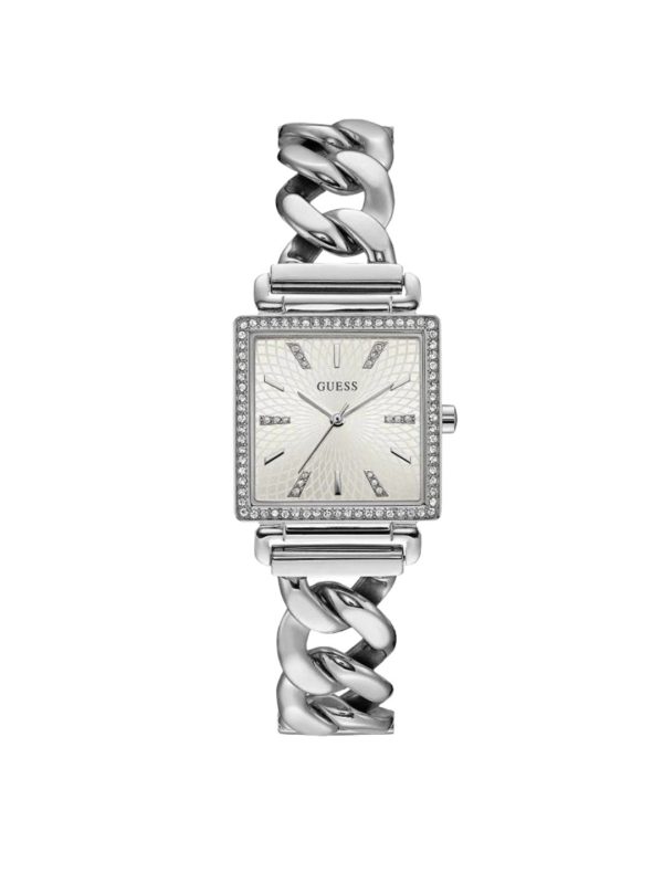 Montre femme Guess Luxe Argentée 28 mm réf. W1030L1, bracelet acier, mouvement quartz – vue de face | Horlova Maroc