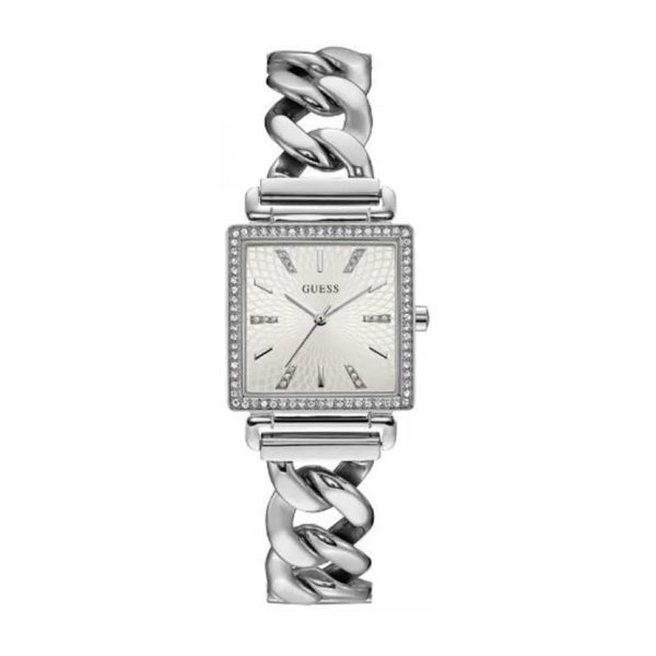 Montre femme Guess Luxe Argentée 28 mm réf. W1030L1, bracelet acier, mouvement quartz – vue de trois-quarts