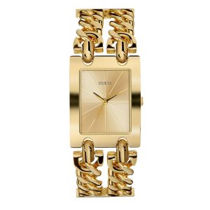 Montre femme Guess Mod Heavy 28 mm réf. W1117L2, cadran champagne, bracelet acier, mouvement quartz – vue de face | Horlova Maroc