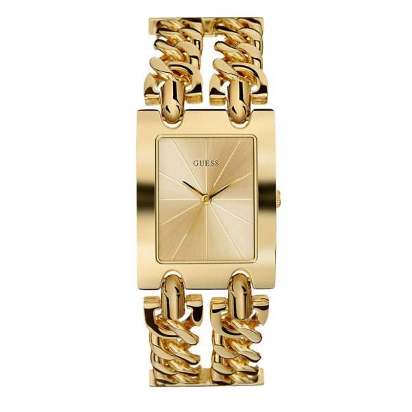 Montre femme Guess Mod Heavy 28 mm réf. W1117L2, cadran champagne, bracelet acier, mouvement quartz – vue de face | Horlova Maroc