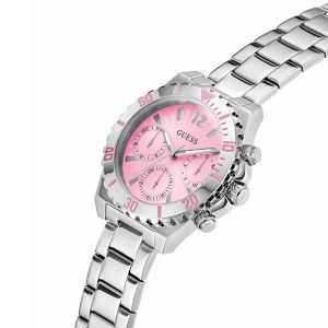 Montre femme Guess Phoebe 38 mm réf. GW0696L1, cadran rose, mouvement quartz – vue de trois-quarts