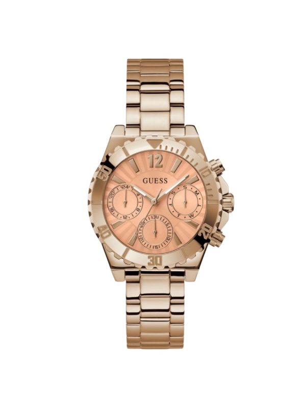 Montre femme Guess Phoebe Glamour réf. GW0696L3, mouvement quartz, boîtier 38 mm, acier inoxydable – vue principale, Horlova Maroc