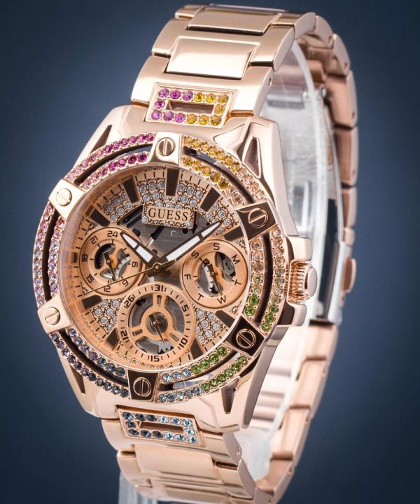 Montre femme Guess Queen Glamour réf. GW0464L5, mouvement quartz, boîtier 40 mm, acier inoxydable – vue principale, Horlova Maroc