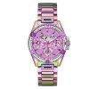 Montre femme Guess Queen Roseiridescente 40 mm réf. GW0464L4, cadran rose, bracelet acier, mouvement quartz – vue de face | Horlova Maroc