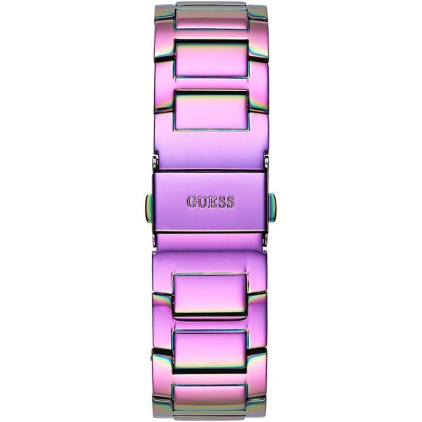 Montre femme Guess Queen Roseiridescente 40 mm réf. GW0464L4, cadran rose, bracelet acier – vue de trois-quarts