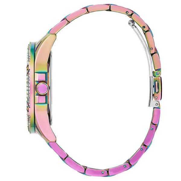 Montre femme Guess Queen Roseiridescente 40 mm réf. GW0464L4, cadran rose, bracelet acier – autre angle