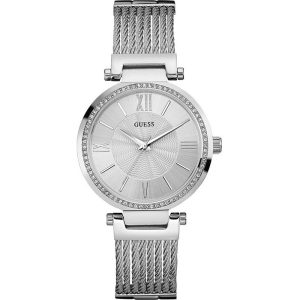 Montre femme Guess Soho réf. W0638L1, bracelet acier, mouvement quartz – vue de face | Horlova Maroc