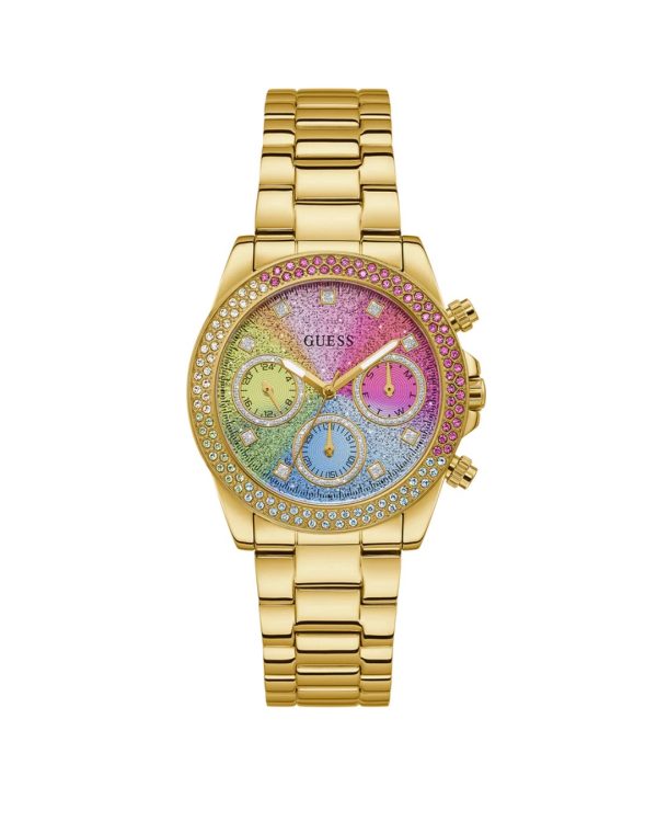 Montre femme Guess Sol 38 mm réf. GW0483L4, bracelet acier, mouvement quartz – vue de face | Horlova Maroc