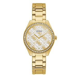 Montre femme Guess Sugar 37 mm réf. GW0001L2, cadran blanc, bracelet acier, mouvement quartz – vue de face | Horlova Maroc