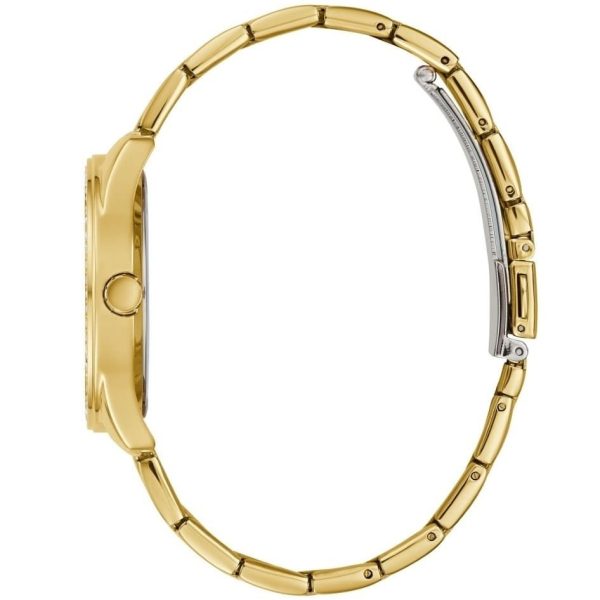 Montre femme Guess Sugar 37 mm réf. GW0001L2, cadran blanc, bracelet acier – vue de trois-quarts