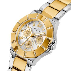 Montre femme Guess Sunray 35 mm réf. GW0616L2, bracelet acier, mouvement quartz – vue de trois-quarts