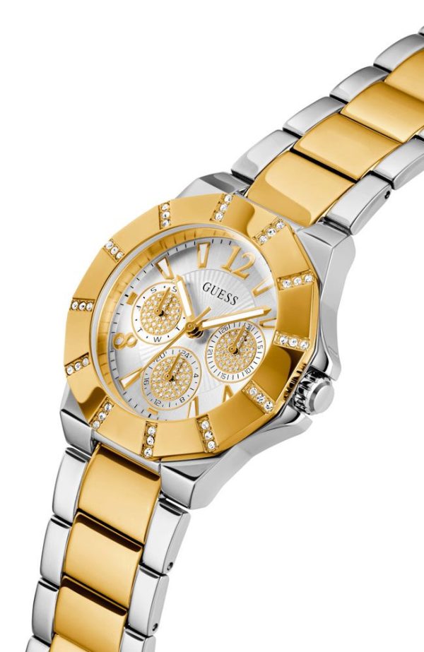 Montre femme Guess Sunray 35 mm réf. GW0616L2, bracelet acier, mouvement quartz – vue de trois-quarts