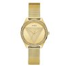 Montre femme Guess Tri Glitz 36 mm réf. GW1142L2, cadran doré, bracelet maille milanaise, mouvement quartz – vue de face | Horlova Maroc