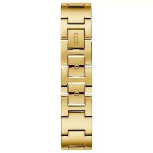 Montre femme Guess Tri Glitz 36 mm réf. GW1142L2, cadran doré, bracelet maille milanaise – vue de trois-quarts